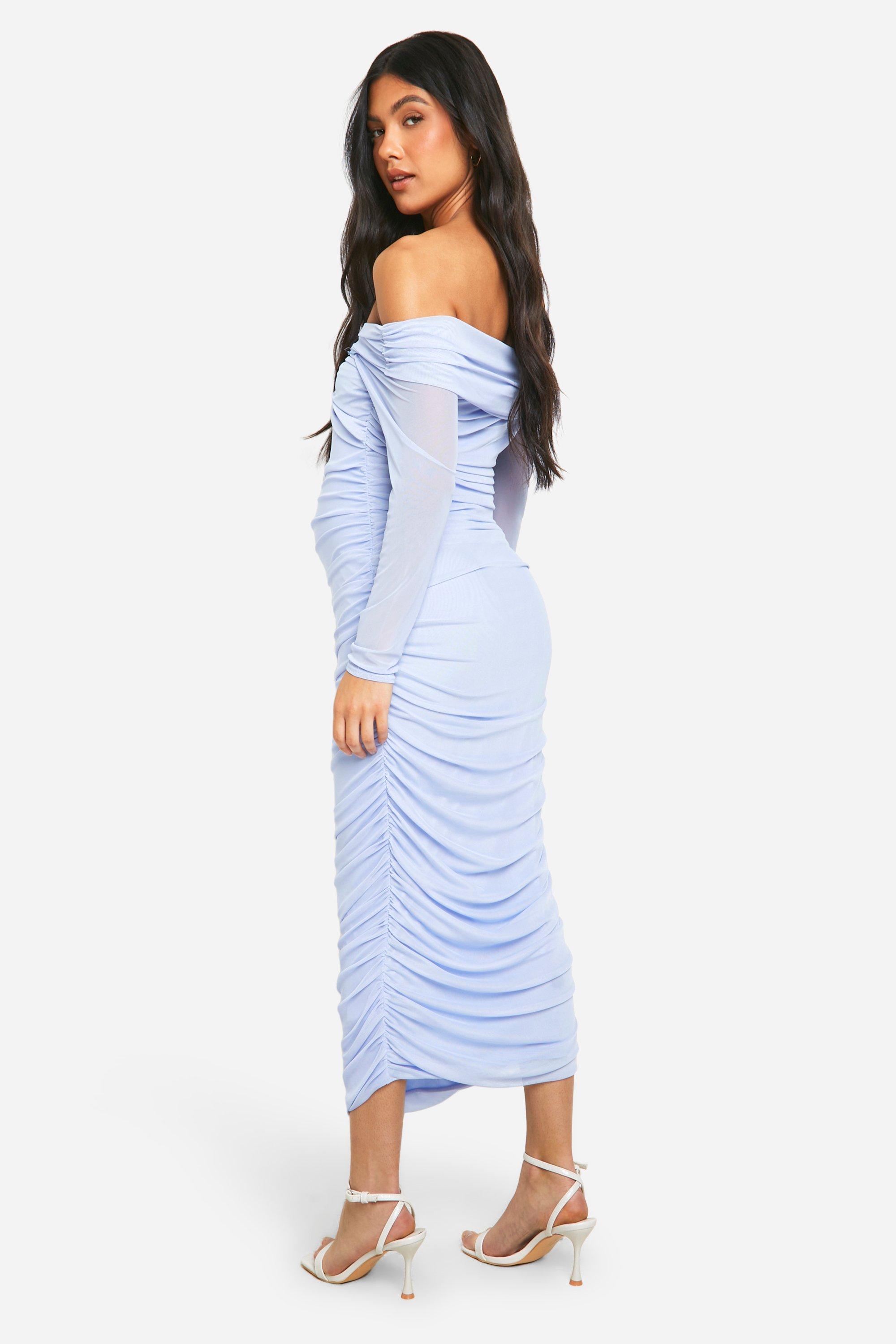 Maternity Knot Front Mesh Bardot Midaxi Dress